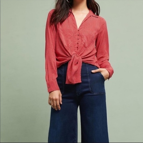 ANTHROPOLOGIE Maeve Matilda Red Polkadot Buttoned Blouse - Picture 3 of 8